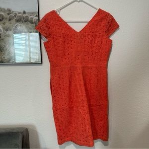 NWT Lands End Coral Eyelet Lace Cap Sleeve Dress